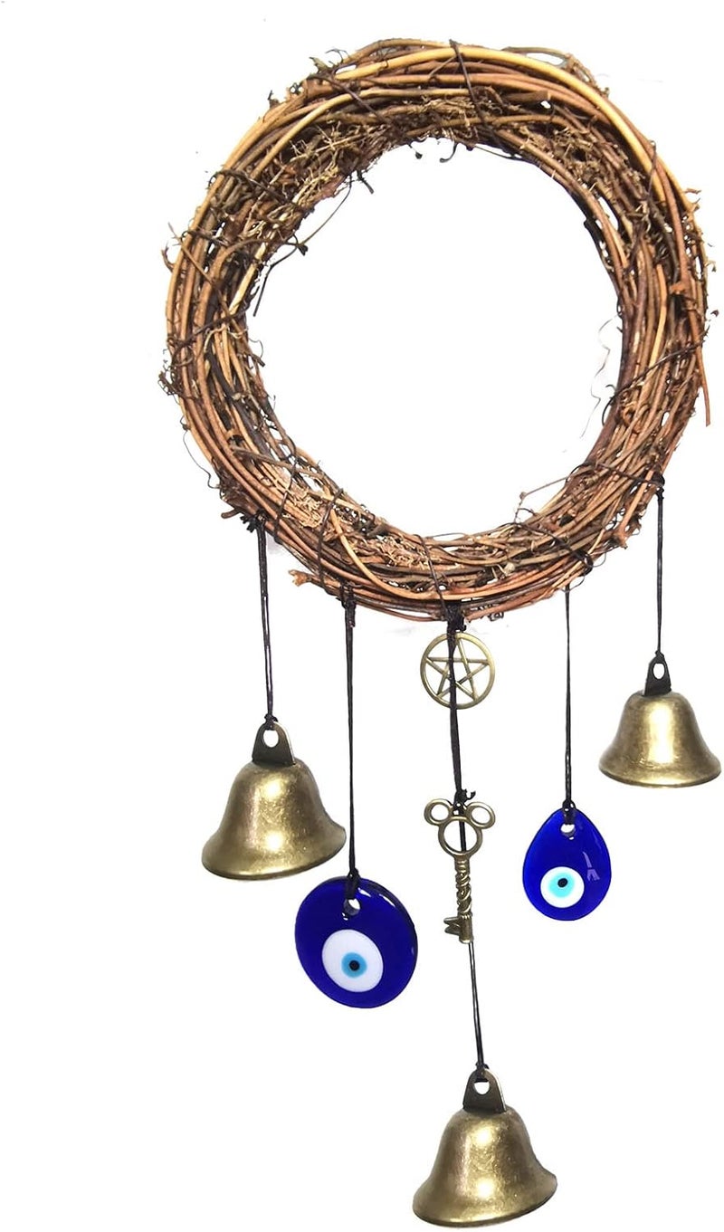 Persofine Witch Bells for Door Knob Protection,Witchy Wicca Decor Clear Negative Energies with Blue Evil Eyes for Home Garden Courtyard Decor Protection - Image 1